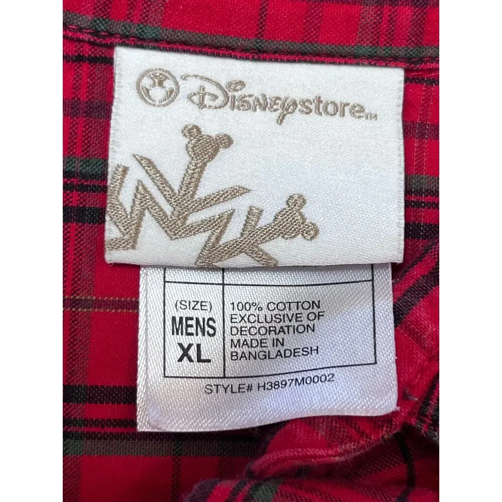 Disney Store Men's Red Plaid Button Down Lightweight Shirt - XL